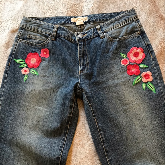 NWOT Michael Kors straight jeans pink flowers embroidered Size 6 30 x 28 - Picture 2 of 10